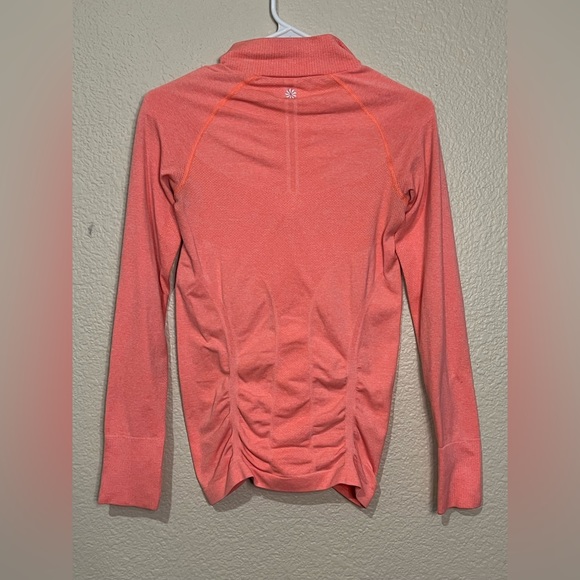 Athleta Fast Track Half Zip Coral Sizzle Ruched Long Sleeve Athletic Top XS - Picture 4 of 8
